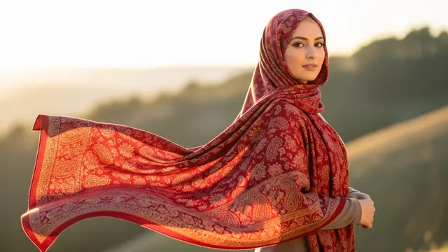 Styling hijab Lebaran yang cocok untuk wajah bulat agar terlihat tirus di foto/Gemini AI