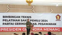 Sekjen Partai Gerindra Ahmad Muzani memberikan pembekalan dan pelatihan kepada ribuan saksi TPS di Lampung, Selasa (9/1/2024). (Ist)