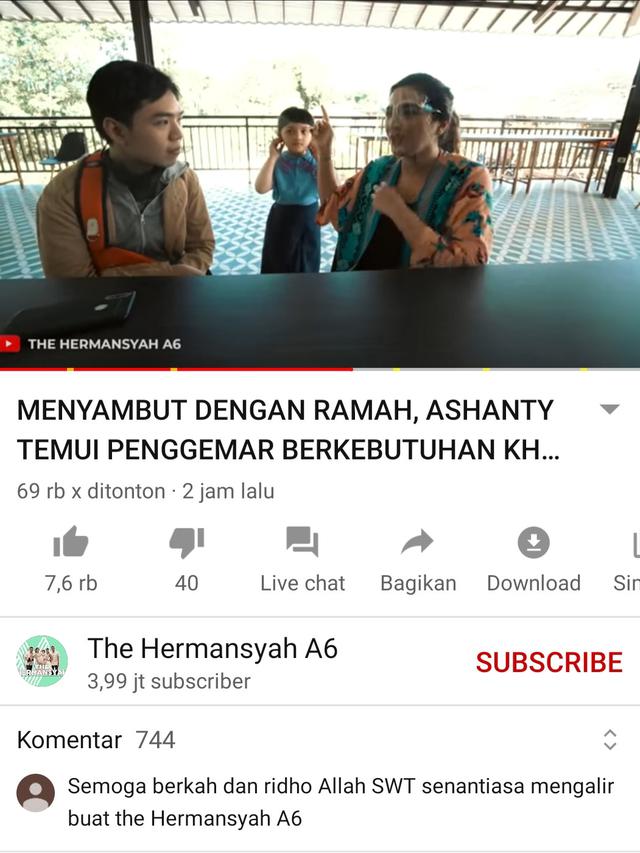 Unggahan Ashanty. (Foto: YouTube The Hermansyah A6)