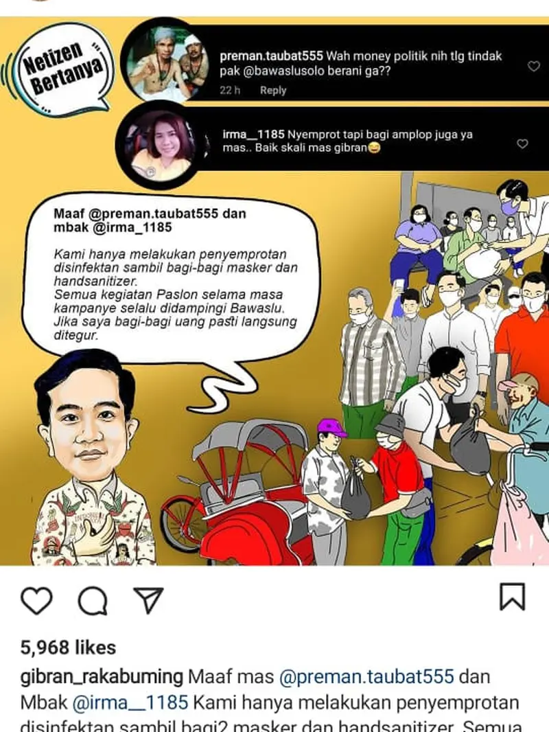 Cara unik Gibran jawab tudingan netizen