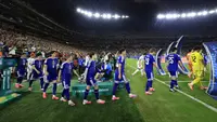 Pemain Jepang tampil di lapangan untuk pertandingan Grup F Piala Dunia 2026 antara Tunisia dan Jepang di Stadion Monterrey di Guadalupe, Meksiko, pada 21 Juni 2026. (Julio Cesar AGUILAR/AFP)
