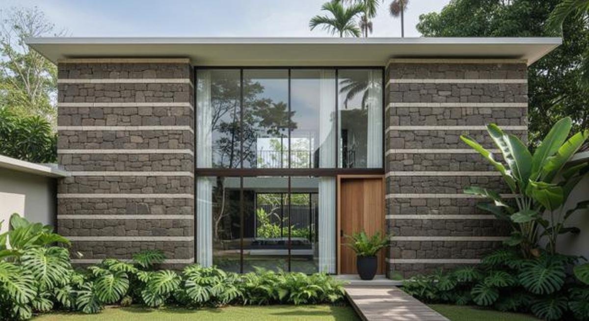 7 Model Rumah Minimalis Batu Alam Tampak Depan dengan Nuansa Natural dan Hangat