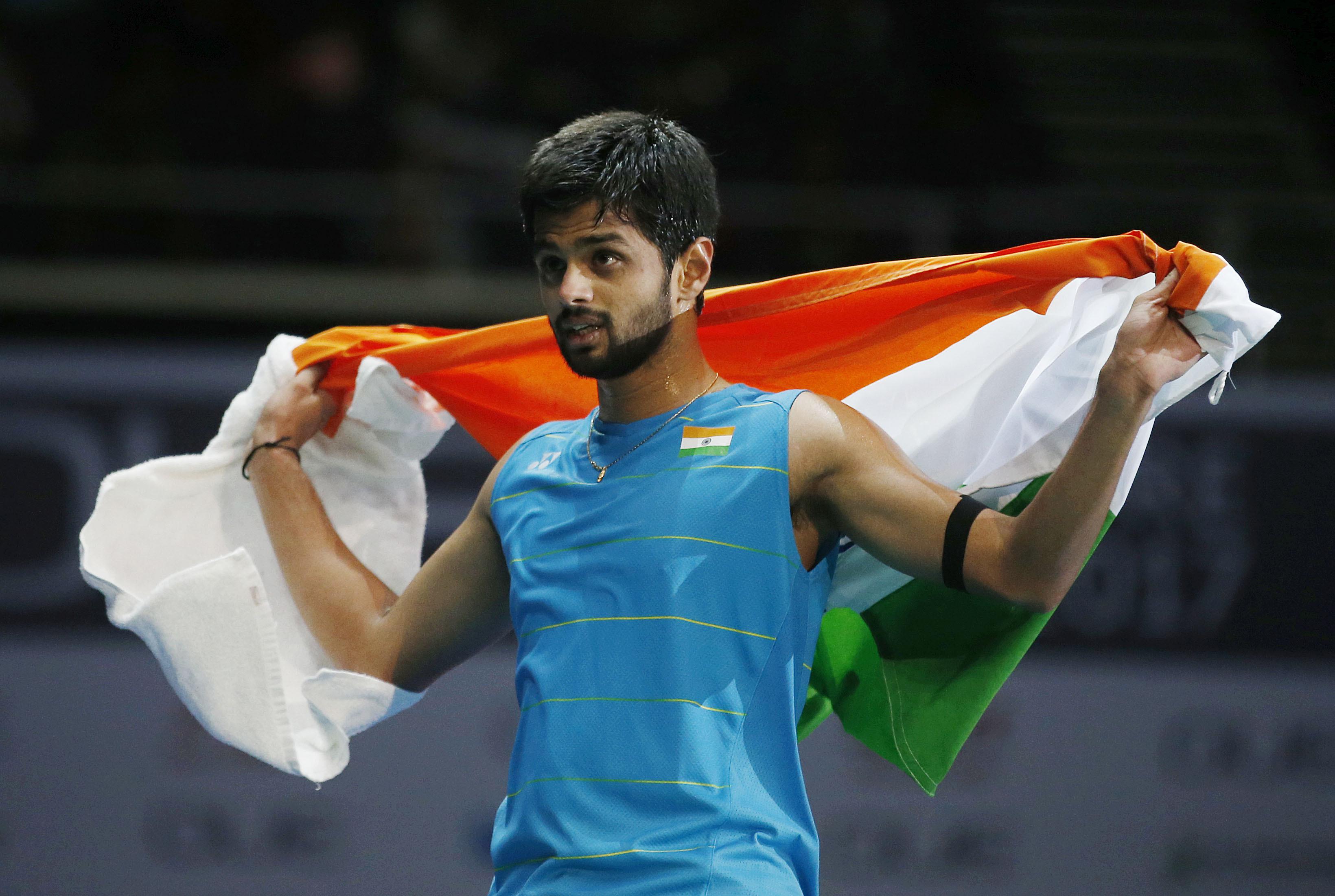 Sai Praneeth saat menjuarai Singapura Open Superseries 2017 (Epa Images)