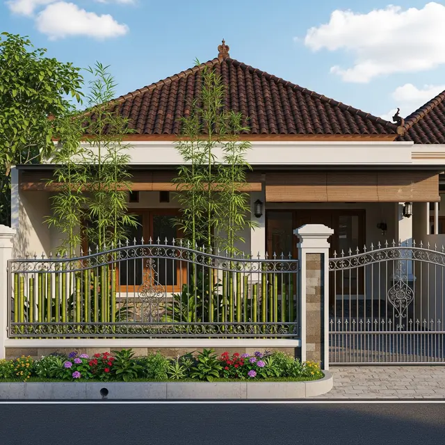9 Ide Pagar Rumah Kombinasi Tanaman Hidup dan Pagar Besi, Estetika Alami Hunian