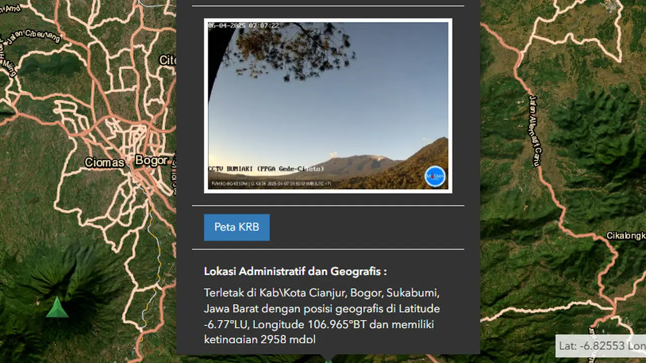 Tangkapan layar situs magma.vsi.esdm.go.id memantau status vulkanik Gunung Gede.