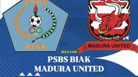 Ilustrasi PSBS Biak vs Madura United di BRI Super League. (Bola.com/Benediktus Gerendo Pradigdo)