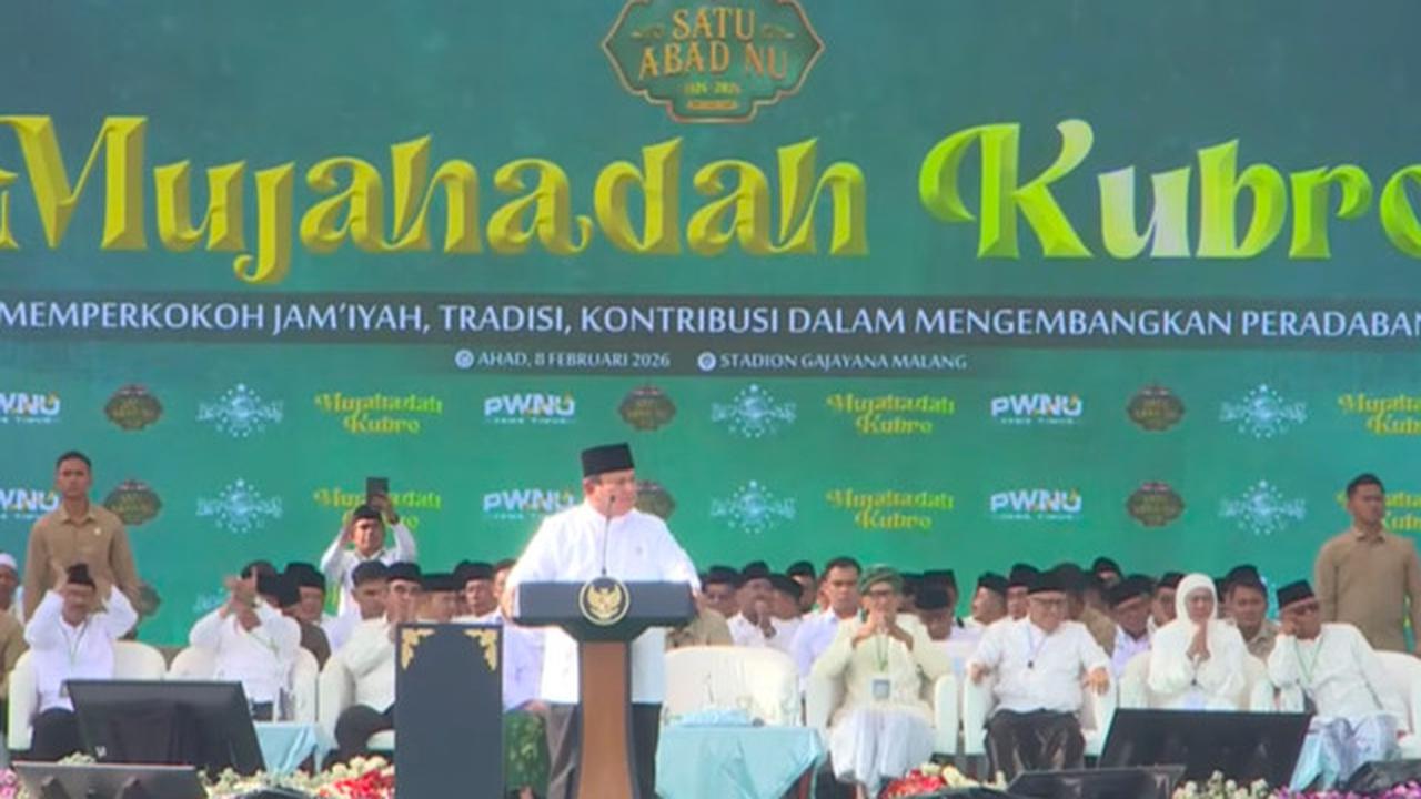 Presiden Prabowo Subianto saat menghadiri Mujahadah Kubro Satu Abad NU di Stadion Gajayana, Malang, Jawa Timur. (Istimewa)