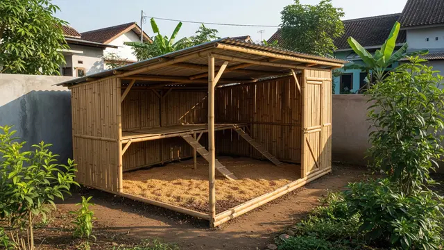 Kandang Bambu Kombinasi Tanah dan Alas Serbuk