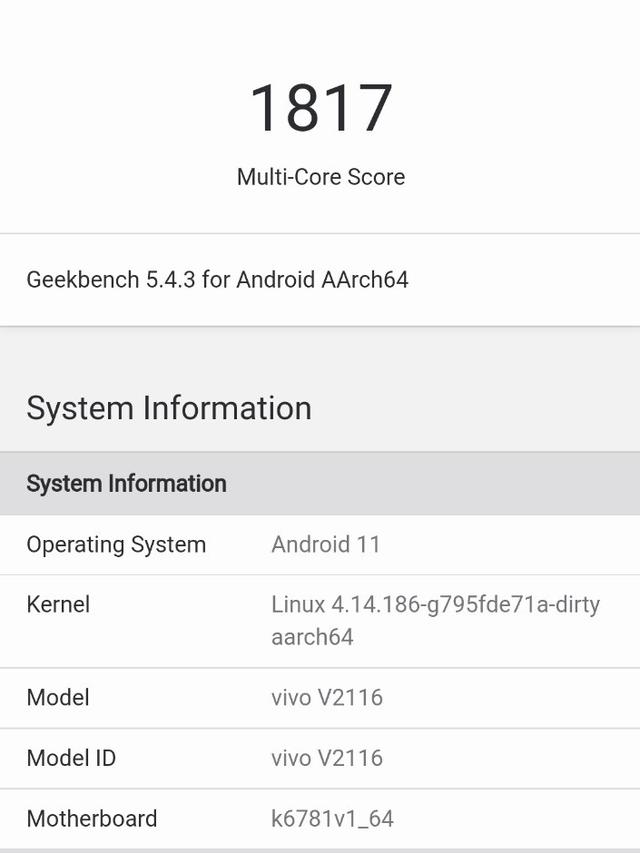 Skor Geekbench untuk Vivo V23e