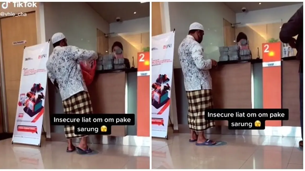 Video Pria Bersarung Setor Tumpukan Uang ke Bank Pakai Kresek Ini Viral