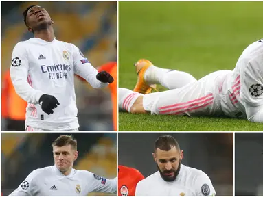 Real Madrid tak mampu menutupi rasa kecewa usai takluk 2-0 dari Shakhtar Donetsk pada laga kelima Grup B Liga Champions di Stadion NSK Olimpiyskiy, Rabu (2/12/2020). Kekalahan ini membuat skuat Zinedine Zidane terancam gagal lolos ke babak 16 besar.