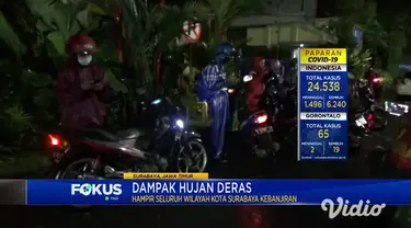 Hujan dengan intensitas tinggi mengguyur seluruh kawasan Kota Surabaya sejak Kamis siang hingga malam hari. Akibatnya, hampir seluruh wilayah Kota Surabaya terendam banjir.