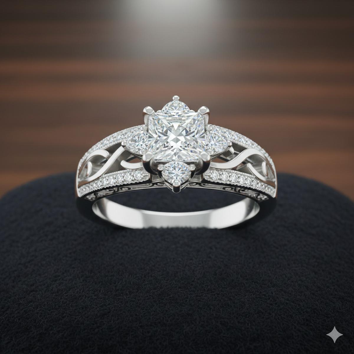 Cincin Pernikahan Berlian Emas Putih Quatro Firmo