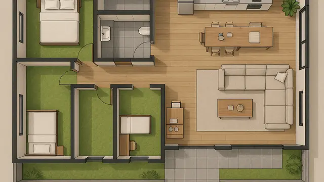 Denah Rumah 3 Kamar Ukuran 7x12 Leter L