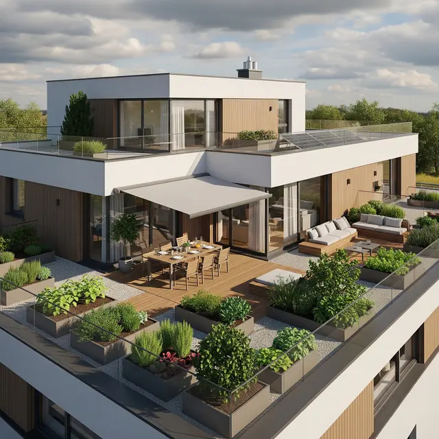 Model Rumah Minimalis Modern dengan Atap Datar dan Rooftop (Image by Gemini AI)