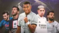 Liga Champions - Khvicha Kvaratskhelia, Lionel Messi, Kylian Mbappe, Fede Valverde, Mohamed Salah (Bola.com/Adreanus Titus)