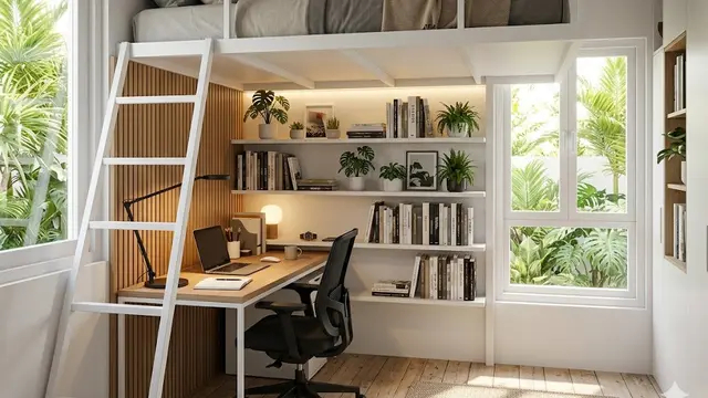 Mezzanine dengan Area Bawah sebagai Ruang Kerja
