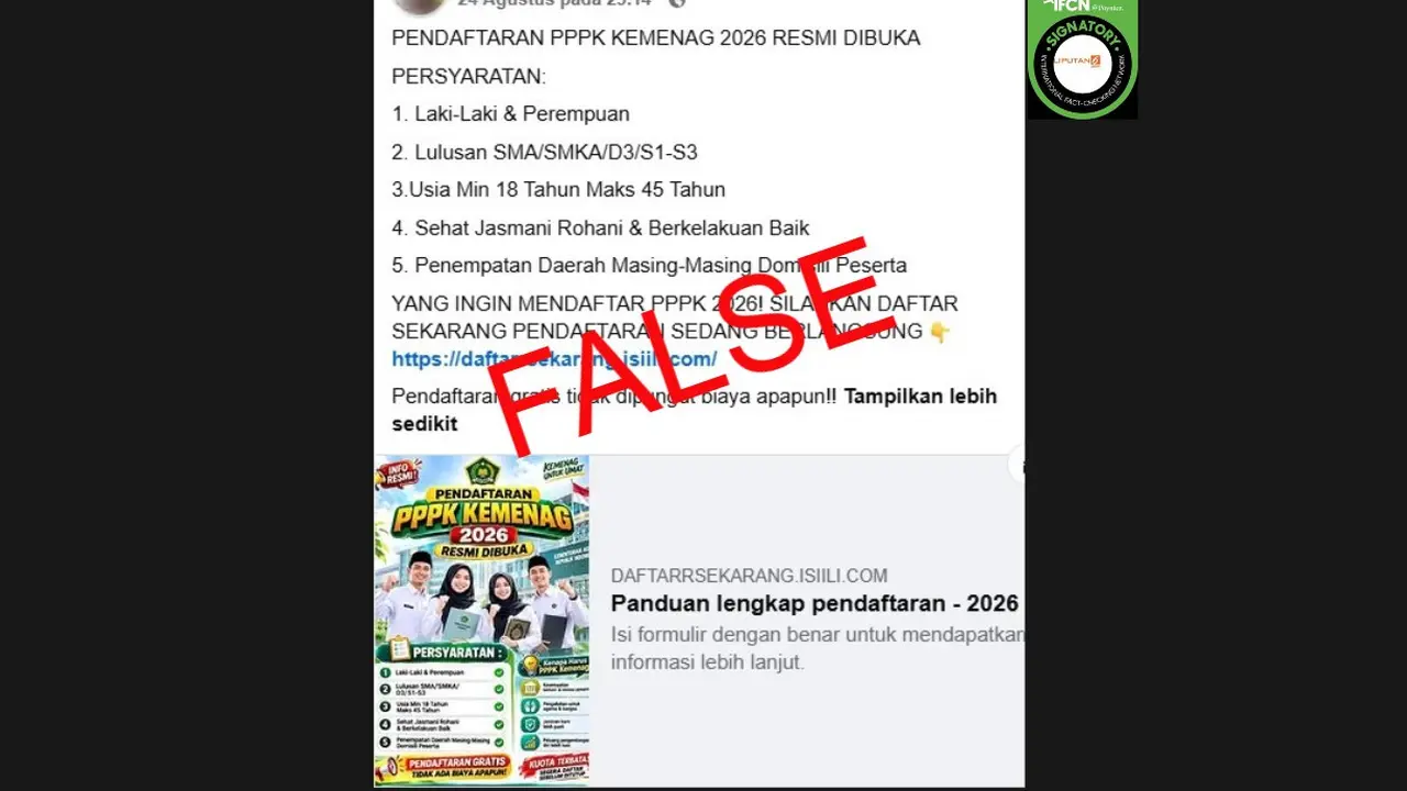 Cek Fakta Liputan6.com mendapati klaim link atau tautan pendaftaran PPPK Kemenag 2026.