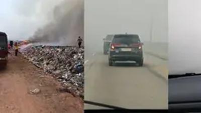 Asap Tebal Kebakaran TPA di Lampung Selimuti Tol Bakter
