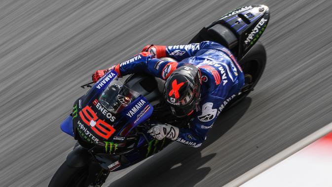 Jorge Lorenzo saat menjalani tugas sebagai pembalap penguji Yamaha pada sesi tes MotoGP di Sirkuit Sepang, Malaysia, Februari 2020. (Mohd RASFAN / AFP)