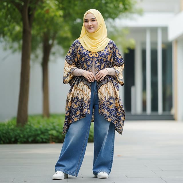 3. Baggy Jeans Dipadukan dengan Kaftan