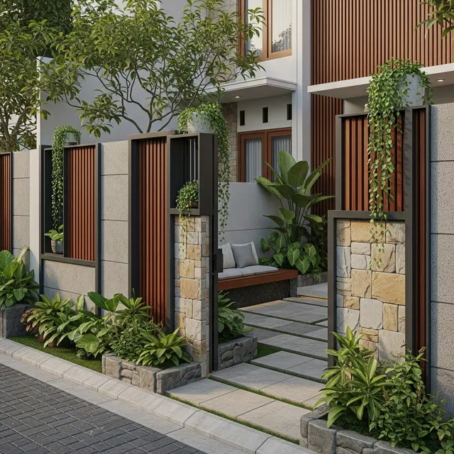 Teras Depan Rumah Sempit dengan Pagar Besi Tipis