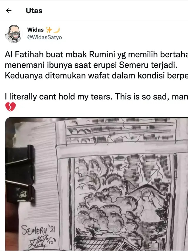 Unggahan soal Rumini dan Gunung Semeru. (Foto: Dok. Twitter @WidasSatyo)
