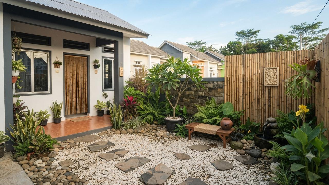 Gaya taman kering estetik ala resort di rumah mungil jadi ekslusif