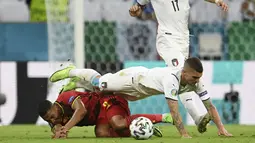 Marco Verratti - Sempat tampil kurang memuaskan di babak 16 besar, Verratti mampu menunjukkan kelasnya sebagai gelandang top dunia saat melawan Belgia. Ia berhasil menjaga penguasaan bola Italia dan mendikte tempo permainan Gli Azzurri. (Andreas Gebert/Pool Photo via AP)
