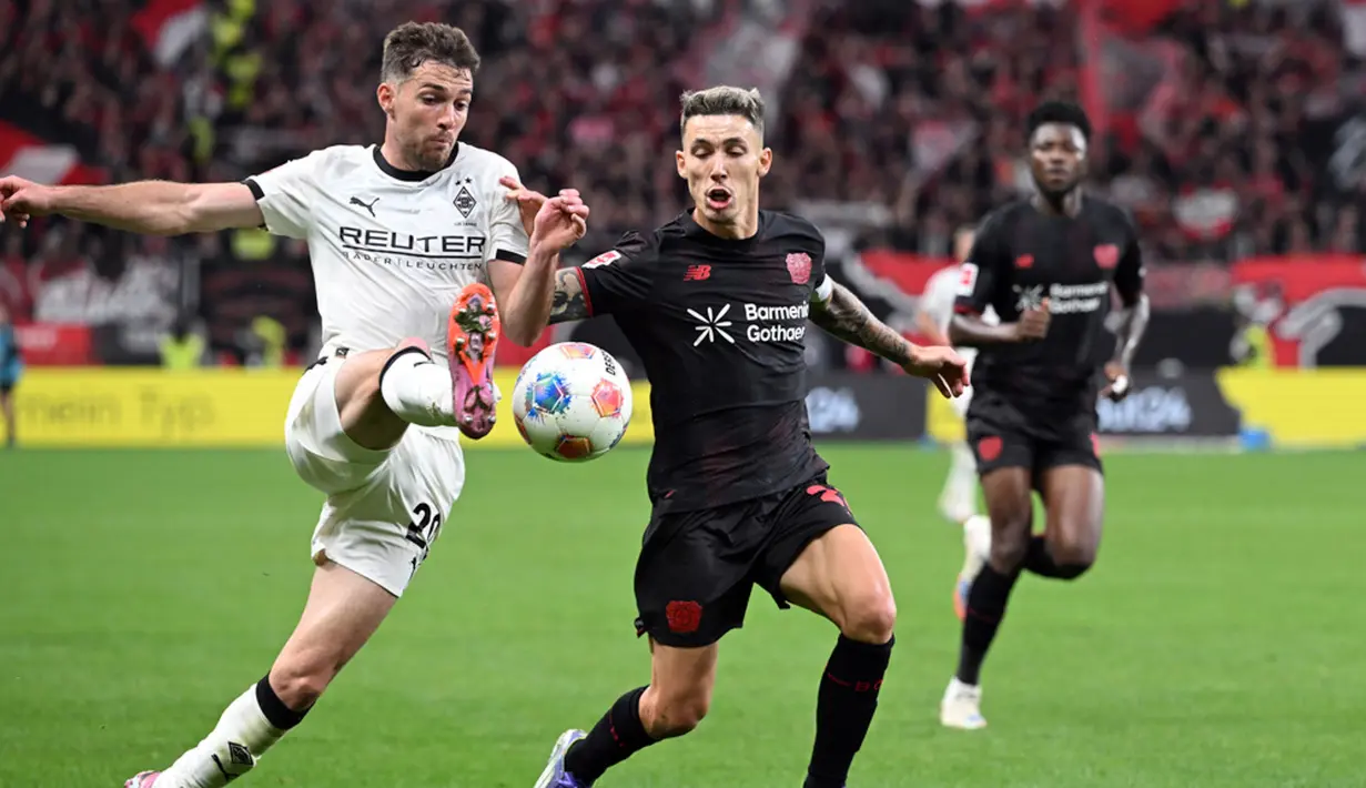 Borussia Monchengladbach. Die Fohlen meraih hasil imbang 1-1 saat bertandang ke markas Bayar Leverkusen dalam laga pekan keempat Bundesliga 2025/2026, Minggu (21/9/2025) malam. (Federico Gambarini/dpa via AP)