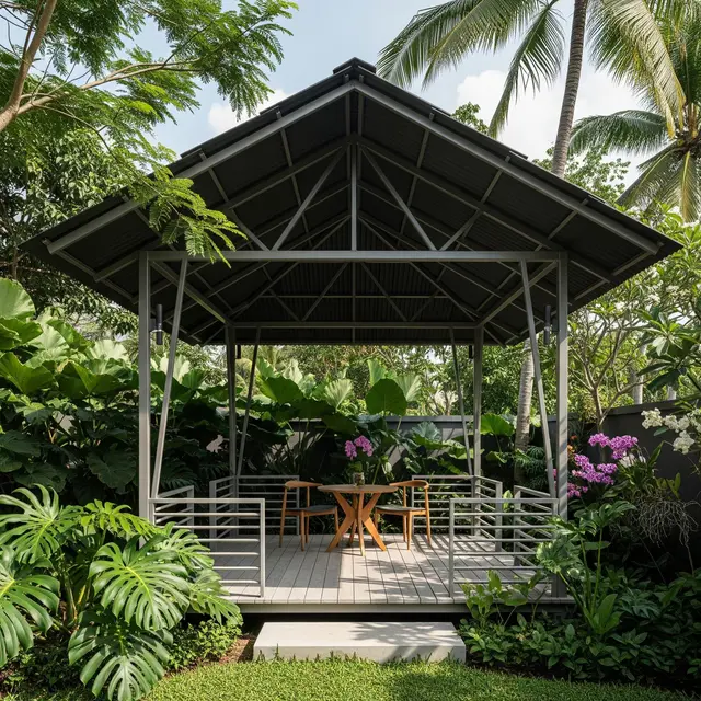 Gazebo Baja Ringan yang Estetik di Halaman Rumah Tropis