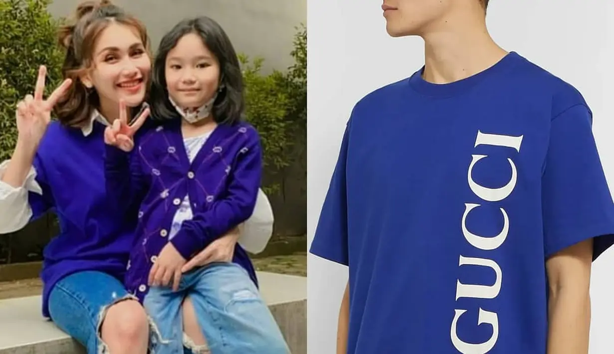 Pilihan busana Ayu Ting Ting sangat variatif, T-Shirt menjadi baju yang jadi favoritnya, salah satunya seperti koleksi dari Gucci seharga Rp6.967.000. (Instagram/ Fashion Ayu Ting Ting).