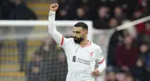 Pemain Liverpool, Mohamed Salah melakukan selebrasi setelah mencetak gol ke gawang Bournemouth dalam laga lanjutan Liga Inggris 2024/2025 di Vitality Stadium, Bournemouth, Inggris, Sabtu (02/02/2025). (AP Photo/Alastair Grant)