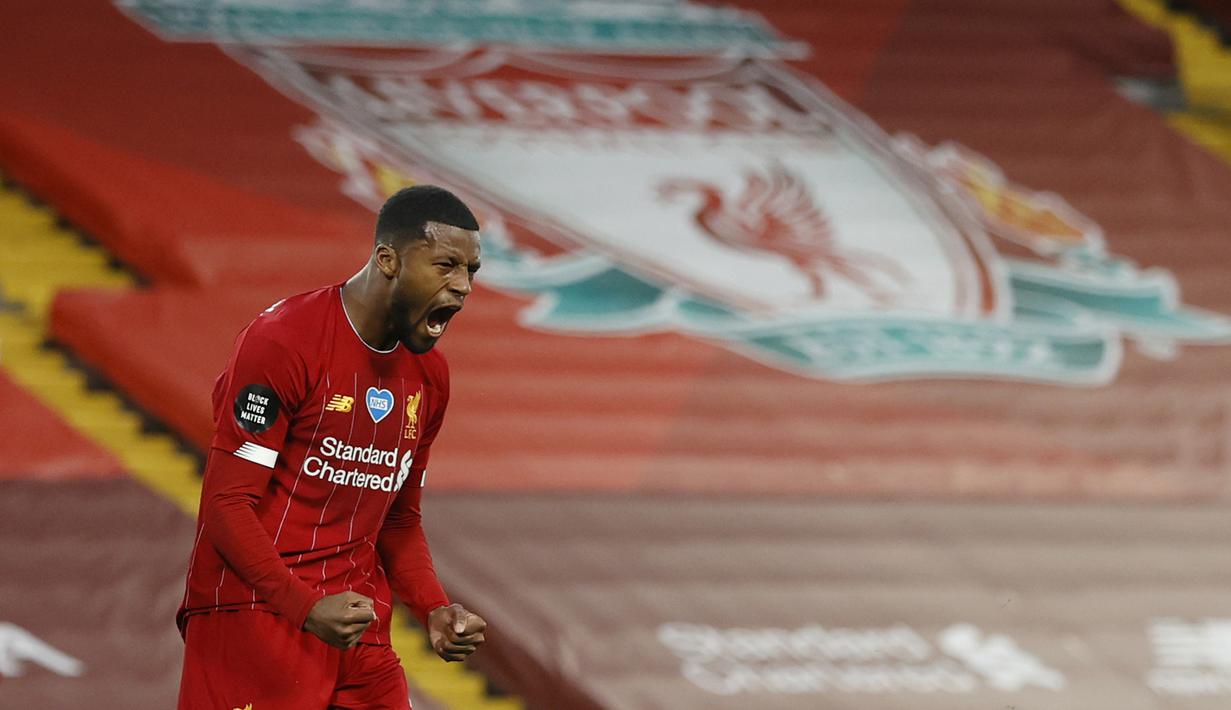6. Georginio Wijnaldum - Gelandang kreatif asal Belanda ini menjadi pemain andalan Liverpool sejak dilabuhkan pada tahun 2016. Wijnaldum menyumbangkan 4 gol dari 37 penampilannya bersama Liverpool di Premier League musim 2019/2020. (AFP/Phil Noble/pool)