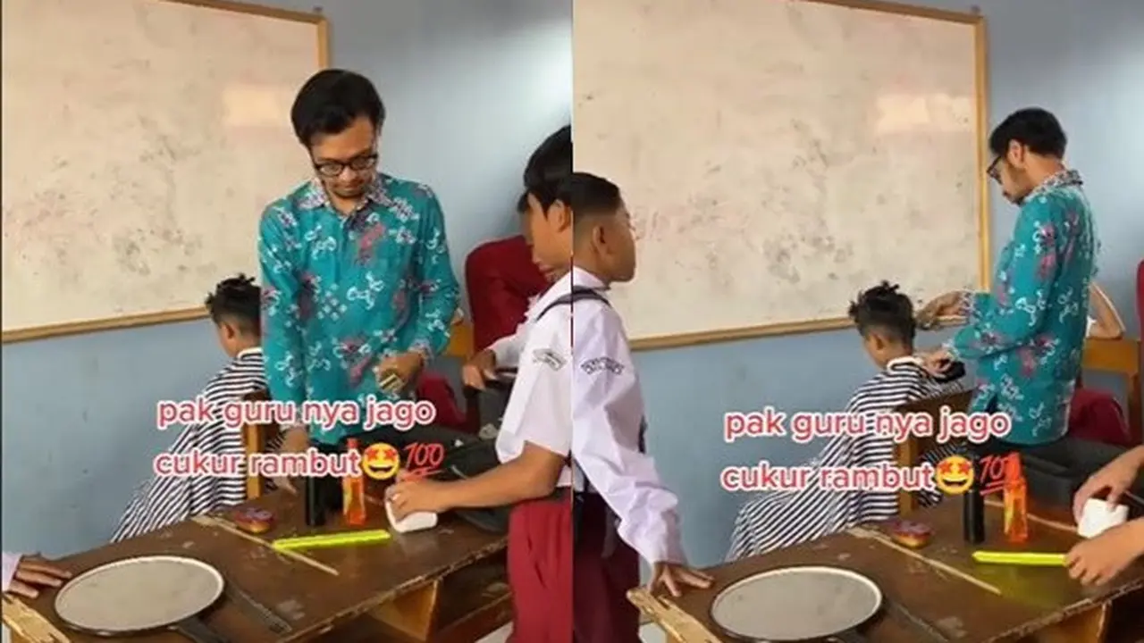 Dilarang Gondrong di Sekolah, Guru Ini Potong Rambut Muridnya Ala Barber Shop