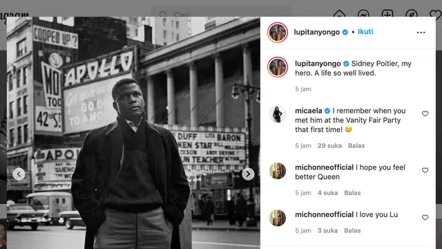 Unggahan Lupita Nyong'o soal Sidney Poitier. (Foto: Instagram terverifikasi @lupitanyongo)