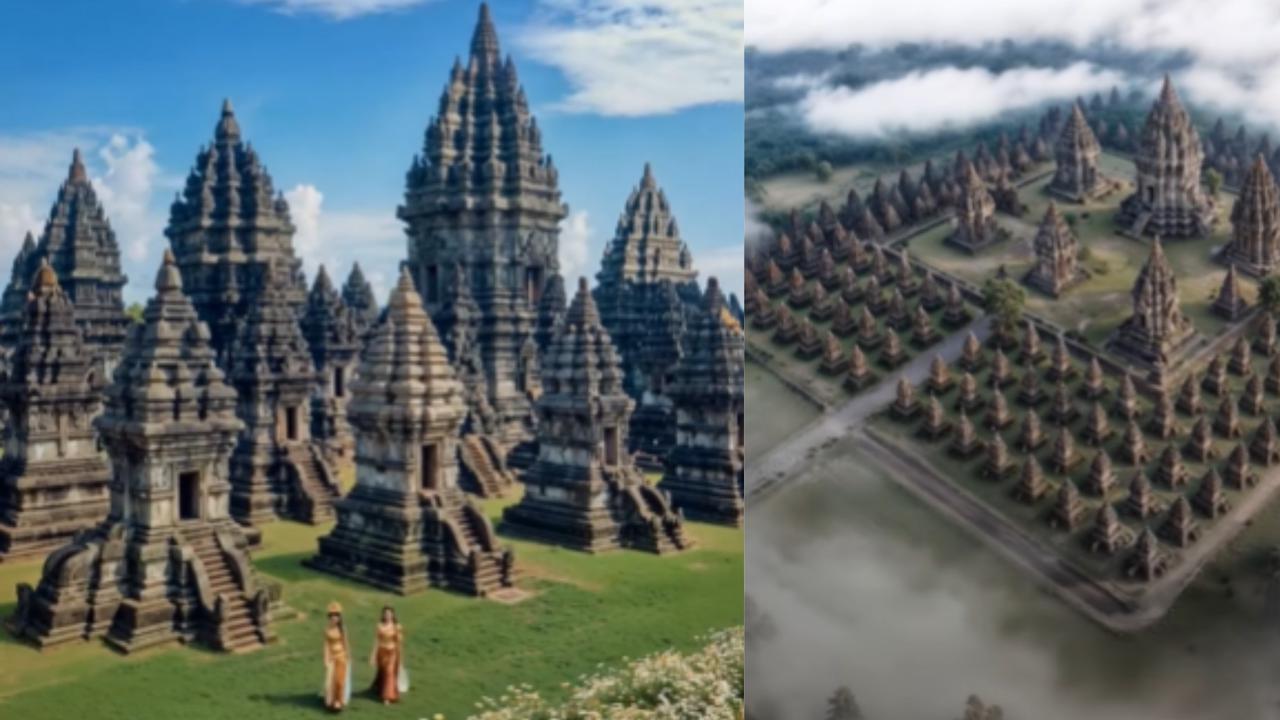 Dibangun Abad 9 buat para Dewa lalu Runtuh, Begini Indahnya Penampakan Candi Prambanan Secara Utuh Versi AI