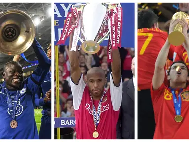 Foto kolase sejumlah pemain yang terpilih dalam 6 pemain elit yang kantongi gelar Liga Champions, Liga Inggris, dan Piala Dunia menurut The Sun. (Foto: AFP)