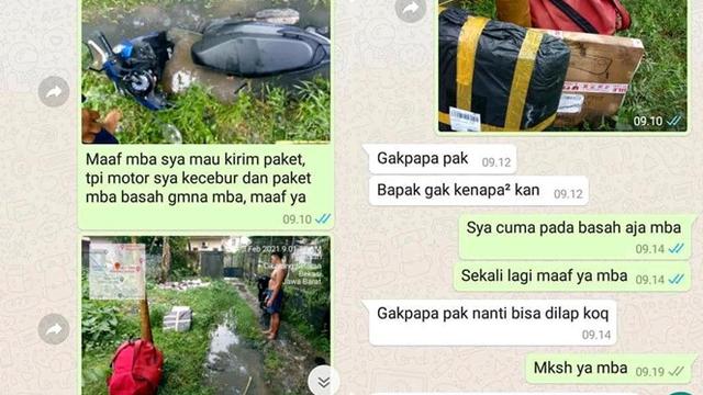 Kurir Kecebur Got saat Antar Paket, Reaksi Pelanggan Banjir Pujian