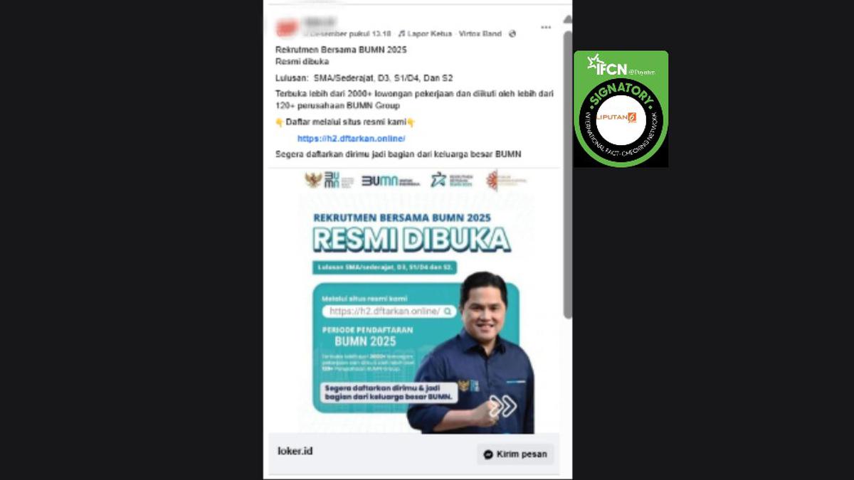 Cek Fakta: Tidak Benar Ini Link Pendaftaran Rekrutmen Bersama BUMN 2025