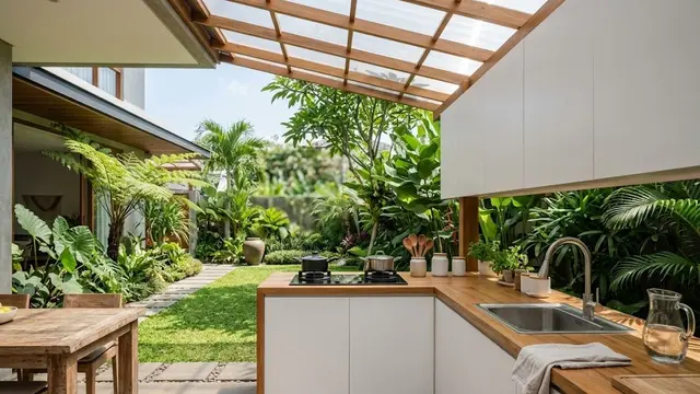 Dapur Belakang Menyatu dengan Taman