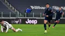 Striker Lazio, Joaquin Correa melakukan selebrasi usai mencetak gol ke gawang Juventus dalam laga lanjutan Liga Italia 2020/21 di Allianz Stadium, Turin, Sabtu (6/3/2021). Lazio kalah 1-3 dari Juventus. (AFP/Miguel Medina)