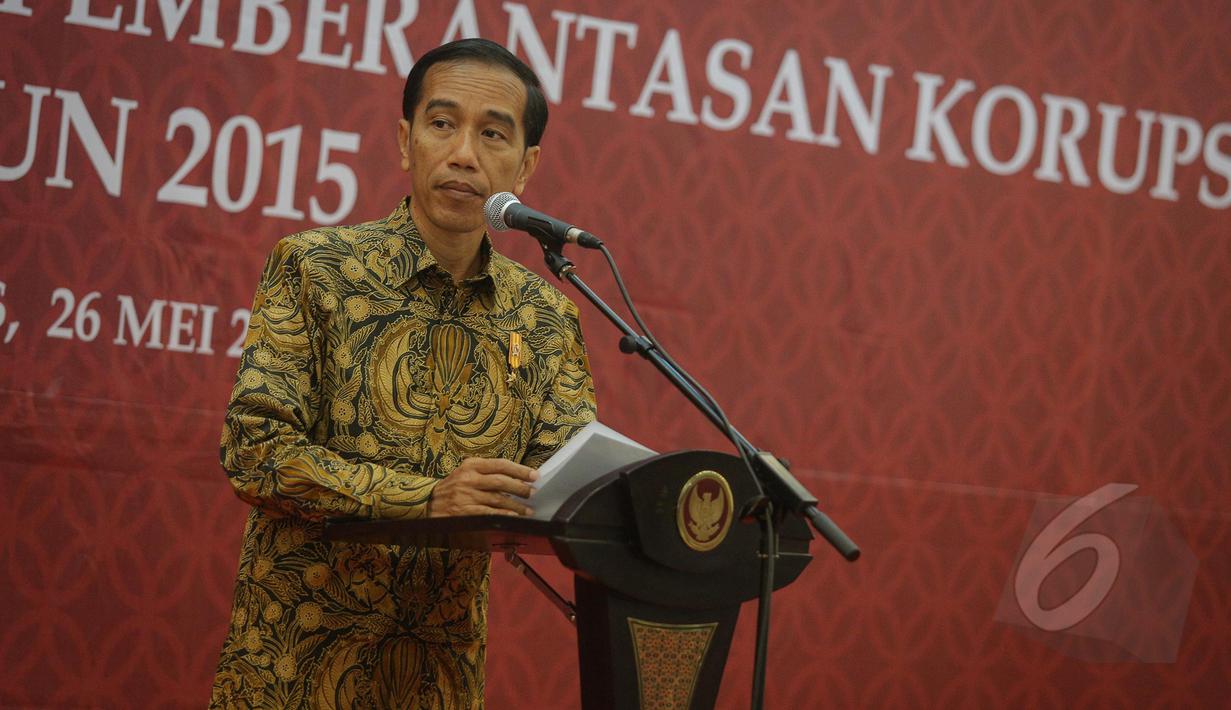 Presiden Joko Widodo saat membuka peluncuran Inpres tentang Aksi Pencegahan dan Pemberantasan Korupsi di Kantor Kementerian PPN/Bappenas, Jakarta, Selasa (26/5/2015). Inpres dimaksud adalah Inpres Nomor 7 Tahun 2015. (Liputan6.com/Faizal Fanani)