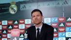 Pelatih Real Madrid yang baru saja ditunjuk, Xabi Alonso, memberikan keterangan dalam presentasi resminya di Real Madrid Sports City di Valdebebas, dekat Madrid, pada 26 Mei 2025. (Thomas COEX/AFP)