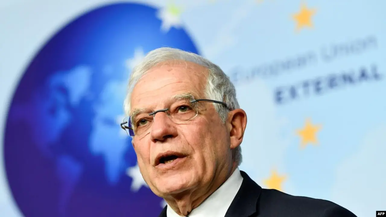 Pejabat Uni Eropa untuk Urusan Luar Negeri dan Kebijakan Keamanan Josep Borell dalam konferensi pers setelah pertemuan Menteri Luar Negeri Uni Eropa membahas situasi di Libya dan Iran, di kantor pusat Uni Eropa, Brussels, Belgia, 7 Januari 2020.