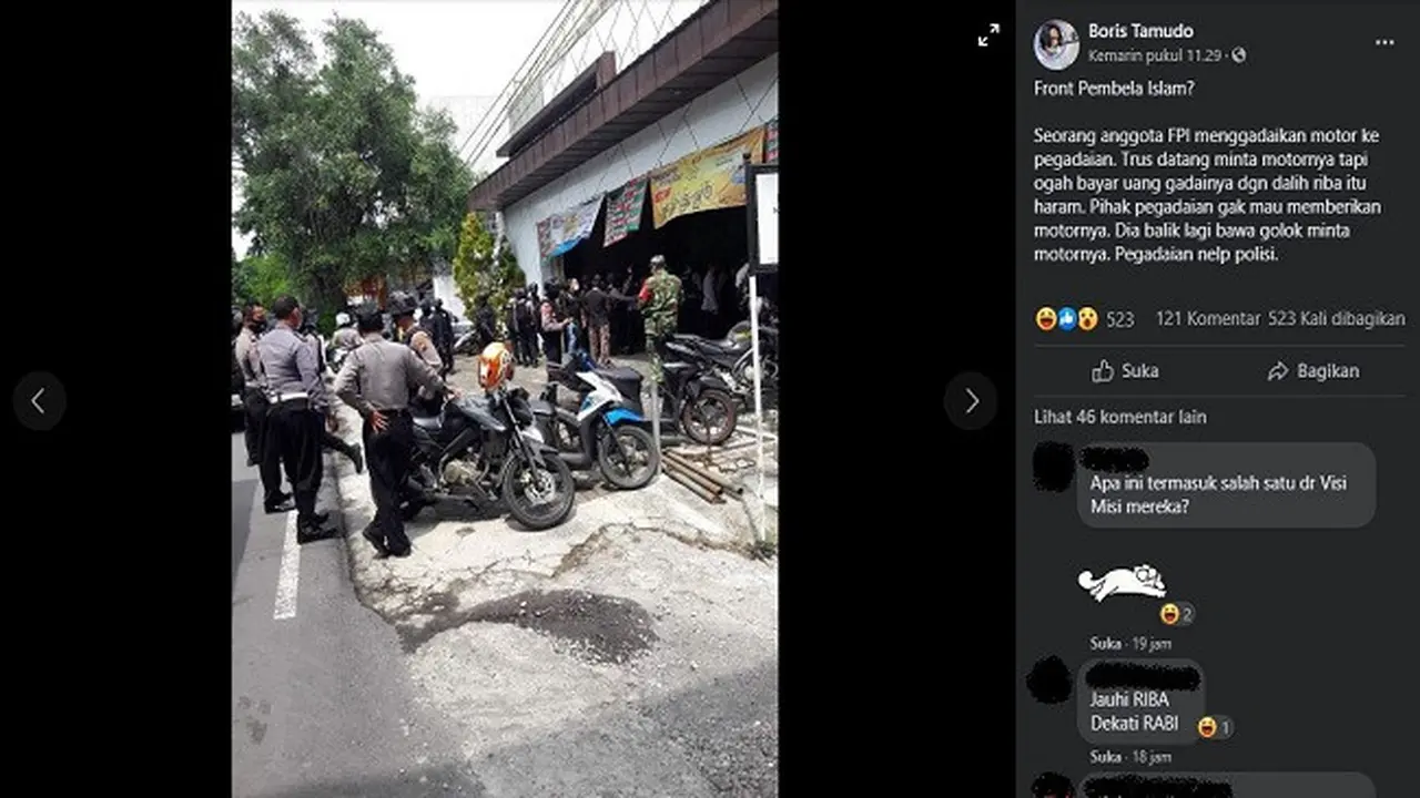 Gambar Tangkapan Layar  Foto yang Diklaim Anggota FPI Mengamuk di Sebuah Kantor Pegadaian (sumber: Facebook)