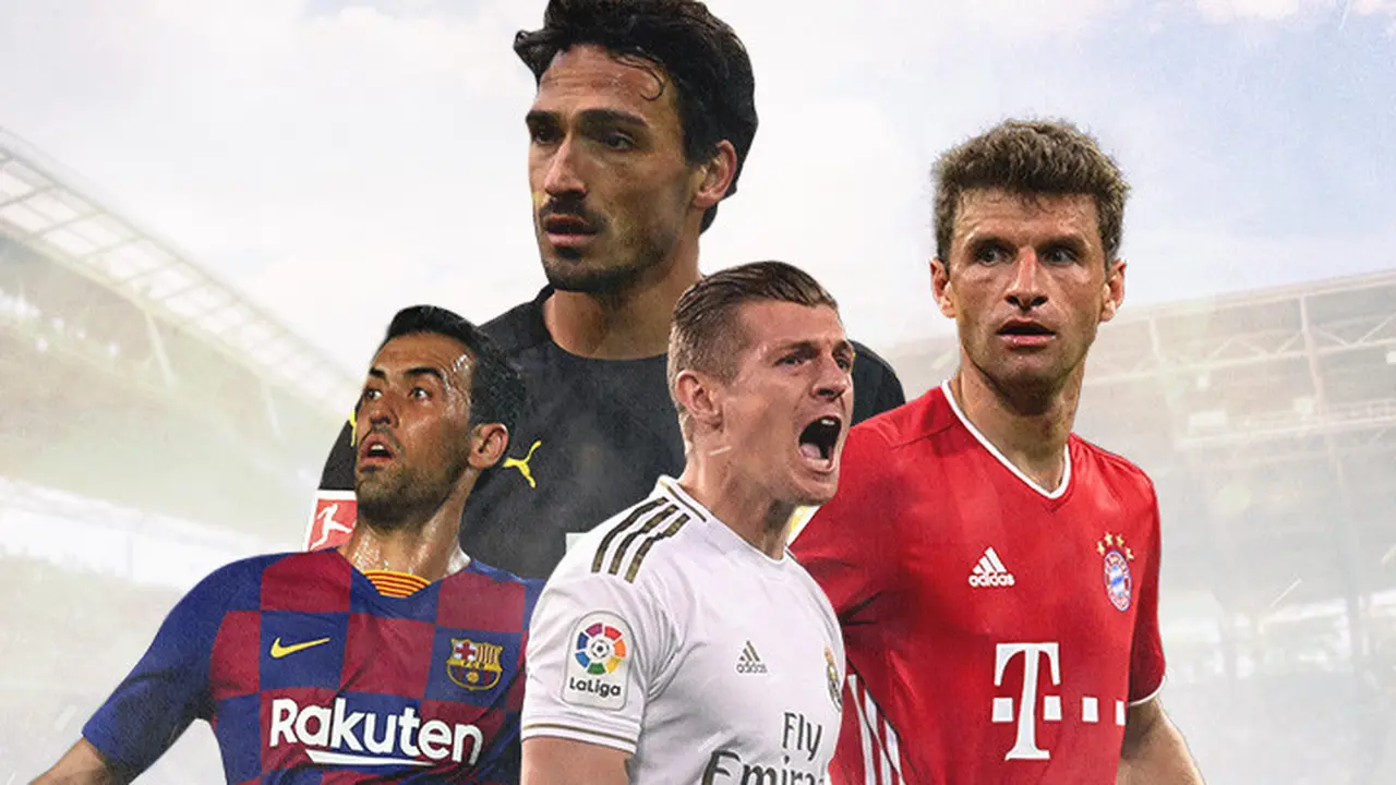 Ilustrasi - Sergio Busquets, Mats Hummels, Toni Kroos, Thomas Muller