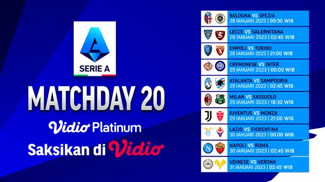 Jadwal dan Live Streaming Liga Italia 2022/2023 Matchday 20 di Vidio, 28-31 Januari 2023