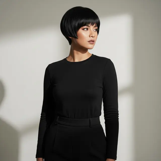 Rambut Wanita Pendek Berwarna Trend 2026 Model Bob Tumpul Ultra Pendek Hitam Pekat