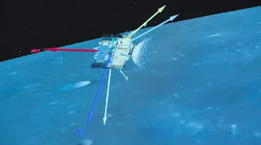 Foto yang diabadikan di Beijing Aerospace Control Center pada 1 Desember 2020 ini menunjukkan proses pendaratan Chang'e-5. Wahana antariksa Chang'e-5 China berhasil mendarat di sisi dekat Bulan pada Selasa (1/12) tengah malam dan mengirimkan kembali gambar ke Bumi. (Xinhua/Jin Liwang)